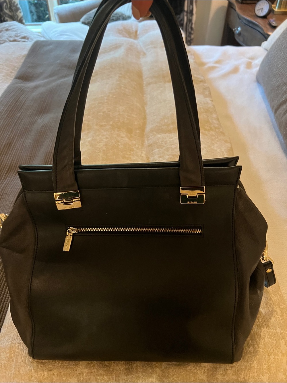 Ripiani Black Leather Tote with Gold Accents - Elegant Everyday Carry